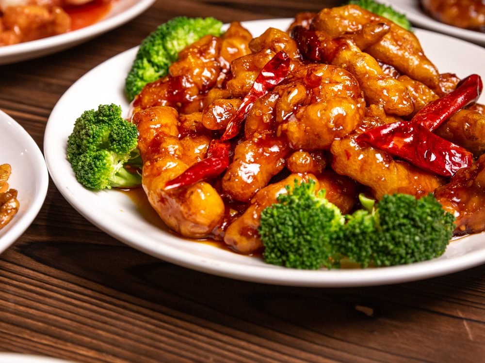 General Tso's chicken with broccoli