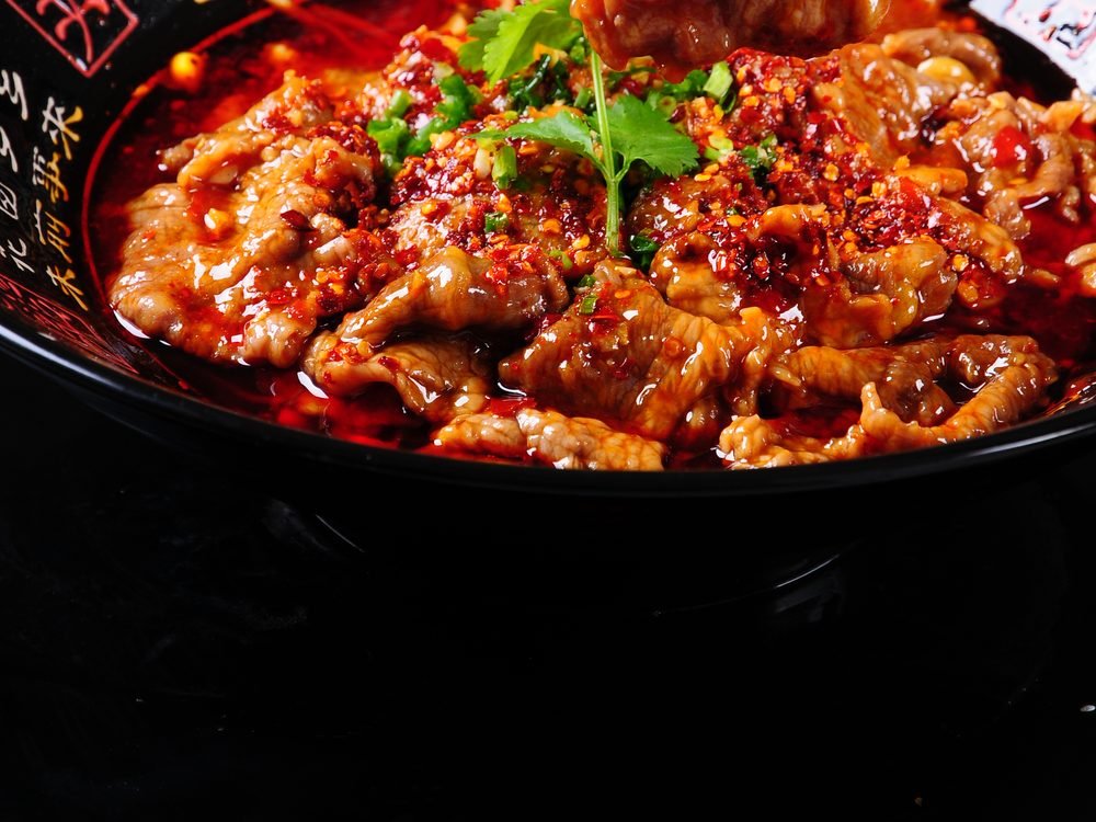 Spicy boiled beef in red chili broth